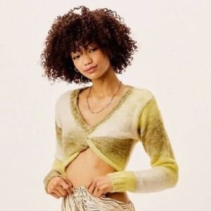 For Love and Lemons Celeste Twist Front Crop Sweater in Green tones Size XS